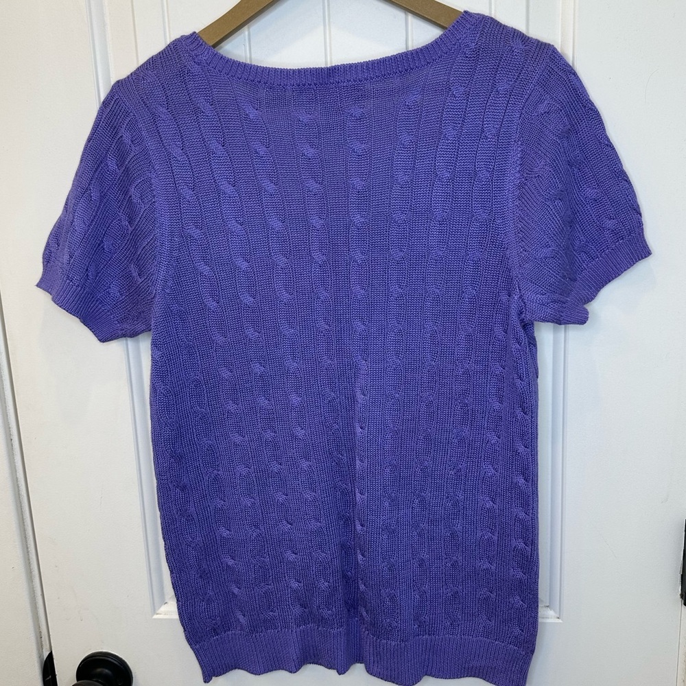 Lauren Ralph Lauren Purple Cable Knit Short Sleeve Sweater L EUC - Picture 4 of 4